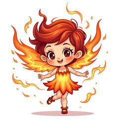 Canvas Print - A cheerful flame sprite dancing with fiery wings and fiery personality amidst an aura of flames, digital illustration of fantasy character design concept.