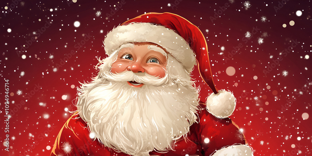 Santa Claus vector in a vibrant red suit amid a snowy, festive backdrop ...