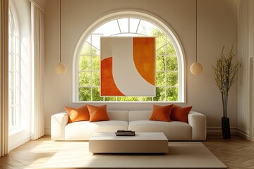 Wall Mural - Large luxury modern bright interiors Living room mockup illustration 3D rendering image