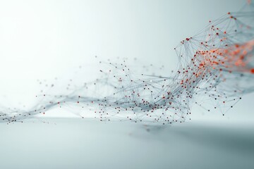 Poster - A delicate network of interconnected nodes floats on a minimalist white background, symbolizing connectivity and modern communication in an abstract expression.