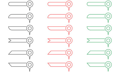 Leinwandbilder - Set of red, green and black pin text tag icons. Pointer icon pin on the map with space for text. isolated on white background.  Vector illustration. EPS 10