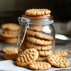 Cookie jar filled with homemade peanut butter cookies