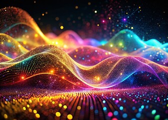 Fototapete - Dynamic Wave of Glowing Particles Representing Digital Technology Background in 4k Resolution for Creative and Innovative Visual Content