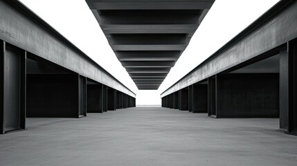 Aufkleber - Symmetrical Perspective of Industrial Architecture with Concrete Beams and Clear Horizon in a Minimalist Setting for Modern Design Projects