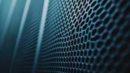 Poster - Close-up View of Modern Perforated Metallic Surface with Geometric Honeycomb Texture Perfect for Industrial and Architectural Backgrounds, Abstract Designs, and Creative Projects