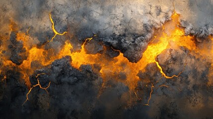 Wall Mural - a dramatic depiction of fiery cracks in a dark, cloudy surface.