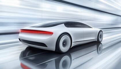 Poster - future of transportation sleek autonomous vehicle races through a futuristic cityscape