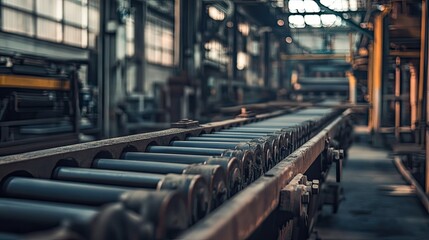 Poster - Industrial Conveyor Belt in a Manufacturing Facility Highlighting the Complex Infrastructure and Machinery Used in Production Processes for Efficient Workflow Management