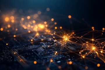 Poster - Dynamic glowing circuitry represents a complex network of connections and data, highlighting themes of communication, technology, and modern digital innovation.