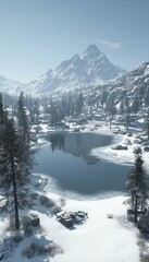 Wall Mural - Alpine Winter Wonderland Majestic Mountains, Pristine Snow, Frozen Lake Under A Bright Sky