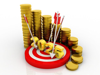 Poster - 3d rendering Stock market online business concept. business Graph with gold coin near 2025 on target