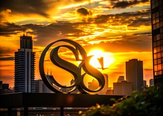 Poster - Elegant Silhouette Photography Featuring S&S Logo in a Modern Urban Setting at Sunset, Emphasizing Shadows and Light for Creative Branding Concepts