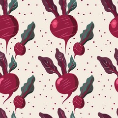 Poster - Seamless Minimal Beetroot Pattern Design for Fabric, Featuring Vibrant Red Roots Against a Soft Background for Textile Applications and Creative Projects