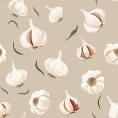 Poster - Seamless Minimalist Garlic Pattern for Fabric Design, Perfect for Kitchen Decor, Textile Projects, and Modern Home Aesthetics