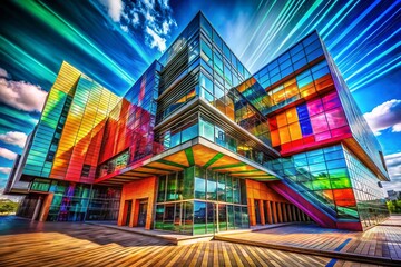 Poster - Embracing Distortion: An Architectural Photography Perspective on Digital Transformation in Urban Landscapes with Abstract Visual Effects and Contemporary Design Elements