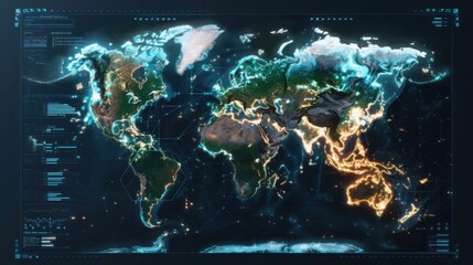 Poster - Mapping atmospheric carbon data visualization global climate insights scientific infographic gradient geometric world representation