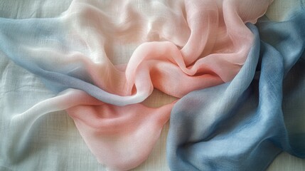 Poster - Delicate Light Fabric with Soft Pastel Shades of Pink and Blue Flowing Elegantly on a Soft Background Ideal for Fashion and Textile Design Inspiration