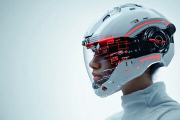 Poster - A sleek, futuristic helmet featuring a digital display over the visor, highlighting advanced technology, innovative design, and cutting-edge communication possibilities.
