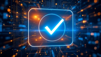 Poster - A Close-Up View of a Company’s Product Quality Certificate with a Check Mark Symbol, Symbolizing Compliance to High Standards of Quality Control for Businesses and Companies
