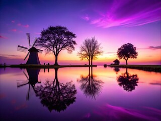 Poster - Enigmatic Silhouette Photography with a Purple Color Palette Capturing the Essence of Mystery and Elegance in Nature's Shadows and Forms