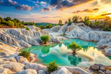 Poster - Ethereal Caolin Landscapes: Exploring the Beauty of White Clay in Nature’s Canvas with Textures and Patterns in an Artistic and Conceptual Photography Perspective