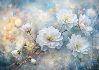 Fototapete - Ethereal Double Exposure Photography of White Flower Painting Blending with Soft Textures for a Dreamy Nature Aesthetic, Perfect for Home Decor and Art Projects