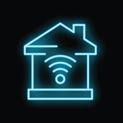 Poster - Glowing neon icon representing the concept of a smart home with wifi connectivity