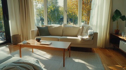 Poster - Transform your space serene scandinavian living room home interior design minimalist aesthetic