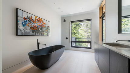 Poster - Transforming a minimalist bathroom black bathtub elegance modern design abstract art contemporary space