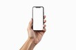 © Yuudaishin - Black Smartphone in Hand with Blank White Screen, Ideal for Business, Marketing, and Digital Concepts