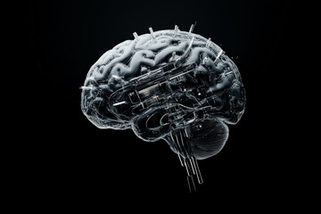 Poster - High-tech depiction of a transparent digital brain with intricate details, showcasing the intersection of technology and neurology in a futuristic style.