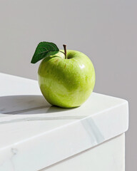 Poster - Captivating green apple on a white table a minimalist still life composition in a bright environment