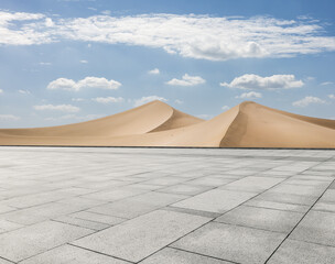 Wall Mural - Empty brick floor platform and sand dunes