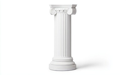 Poster - A white architectural column top functions as an elegant product display, showcasing a realistic 3D classic style pedestal with stepped rings, placed in a studio room with shadows cast on the wall.