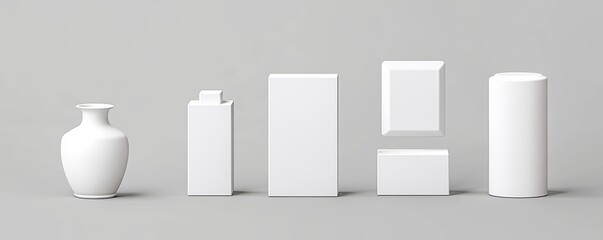 Poster - A three-dimensional white pillar podium with a cube column base, ideal for product display. An empty pedestal platform suitable for a museum exhibit or gallery presentation, featuring a blank