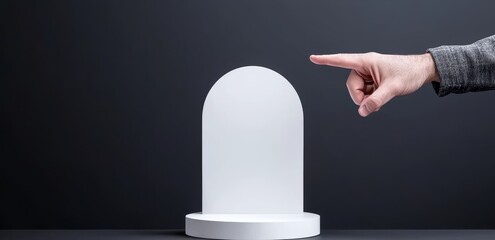 Poster - A circular podium featuring a glass arch design, set against a black backdrop. A contemporary, lifelike depiction of a luxurious product display stage, a dark showroom showcasing jewelry gifts, ideal