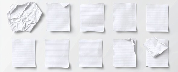 Poster - A white notebook page with an aged, crumpled appearance, featuring both lined and checkered designs, ideal for posters or realistic flyers. An abstract, rough journal segment with a grid pattern