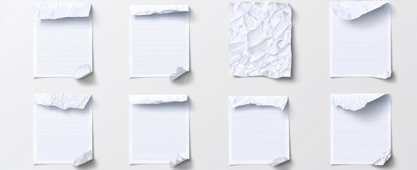 Poster - A vintage-style white sheet of paper, crumpled, with both lined and grid patterns, perfect for creating posters or lifelike flyers. An artistic, rough journal piece showcasing a grid design.