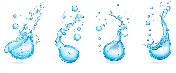 Poster - Effervescent water forms a fizzing border with air bubbles. The dynamic underwater fizzing motion, designed as a soda drink frame on a transparent background, is illustrated in a realistic blue 3D