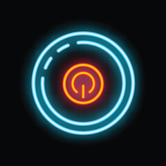Poster - Neon power button glowing on black background representing concepts like technology, energy and control