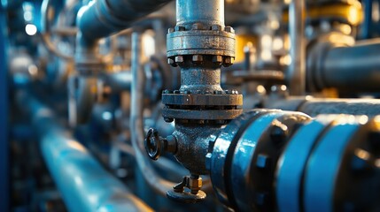 Poster - Close-up of a Industrial Pipe Valve with Nuts and Bolts