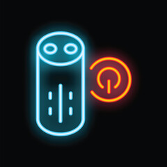 Poster - Neon sign of a smart speaker with a power button lit up, indicating it is turned on and ready to use