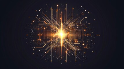 Poster - A vibrant, abstract design featuring glowing lines and dots radiating from a central light, evoking a sense of energy and technology.