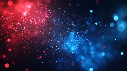 Fototapete - Neon-style red and blue mesh, pulsating light effects adding depth to the desktop wallpaper