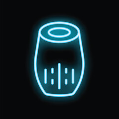 Poster - Blue glowing neon icon of a smart speaker waiting for voice commands