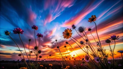 Poster - Long Exposure Flower Silhouette Art Creating a Dreamy Background with Soft Colors and Ethereal Light for a Serene Atmosphere in Nature Photography
