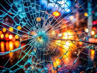 Poster - Long Exposure Photography of Cracked Glass with Light Trails and Abstract Patterns, Creating an Artistic and Mysterious Atmosphere in a Dark Environment