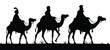 © Marty's Art - classic christmas nativity 3 wise men on riding camels silhouette side view vector illustration