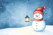 © InkCrafts - A cheerful snowman holding a lantern in a snowy landscape during winter.