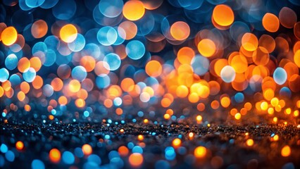 Poster - Minimalist Abstract Photography of Glowing Orange and Blue Bokeh Lights on a Dark Background for Modern Decor and Artistic Inspiration